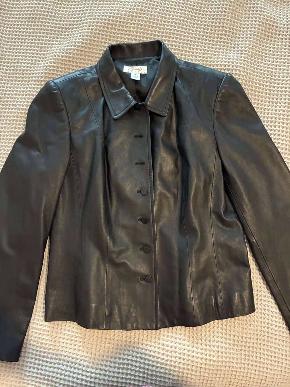 Vintage Talbots Leather Button-Front Jacket - Black, Size 6